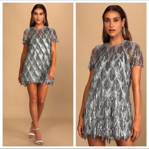 Silver Sequin Fringe Dress